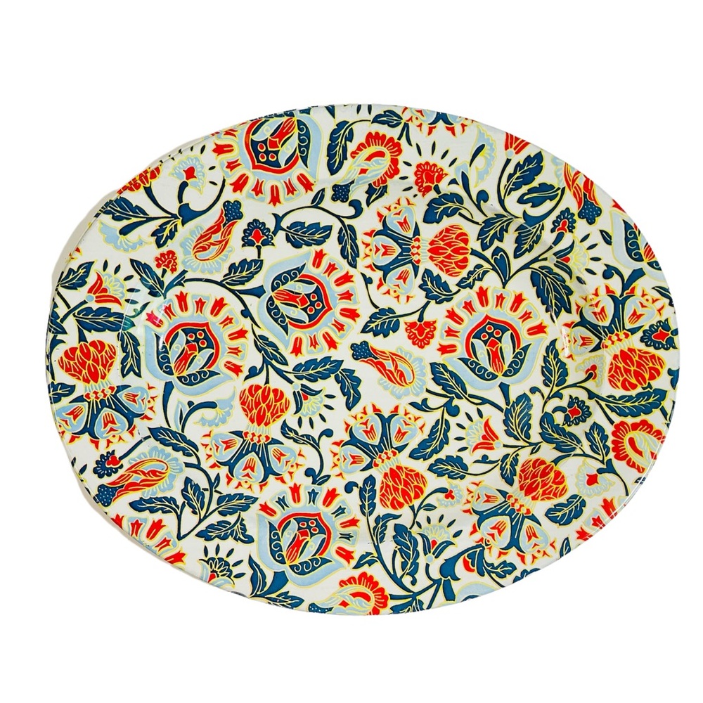 Vintage MCM Nevco 2 Metal trays tin Floral made South Africa red blue #1587 - Picture 2 of 11